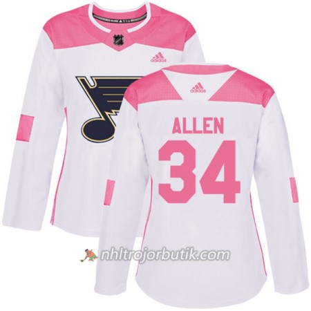 Dame Ishockey St. Louis Blues Tröja Jake Allen 34 Adidas 2017-2018 Vit Rosa Fashion Authentic